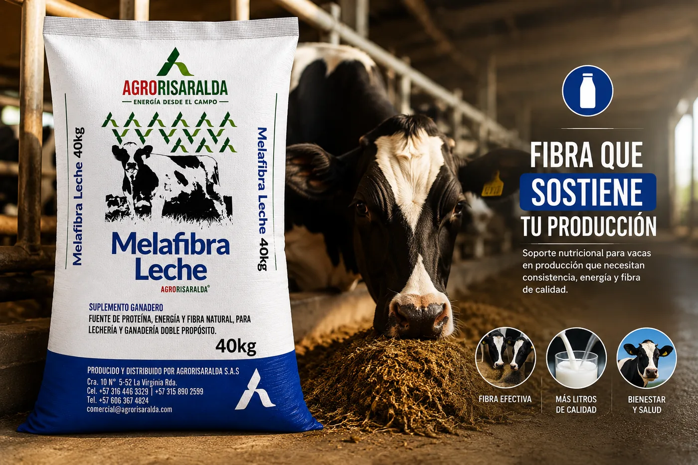 Melafibra Leche — fibra que sostiene la producción